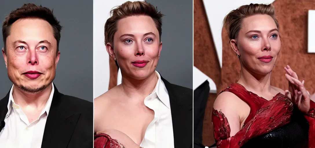 Image similar to Elon Musk is animorphing into Scarlett Johansen, highly detailed color drawing