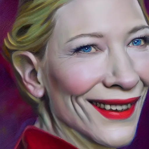 Prompt: realistic oil painting of cate blanchett