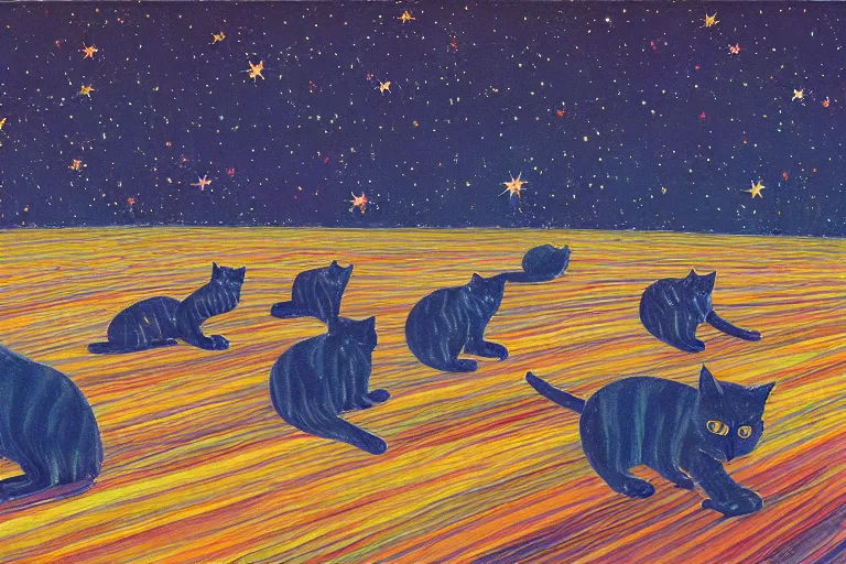 Night Starry Sky Full Of Cats By Wayne Thiebaud Stable Diffusion