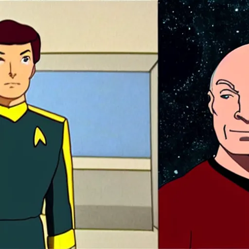 Prompt: captain picard in star trek : the next generation, studio ghibli