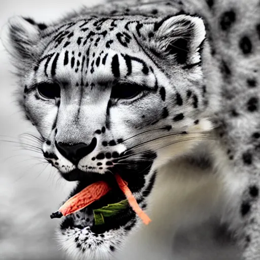 Image similar to Snow leopard with a smokey joint in his mouth, iPhone photo