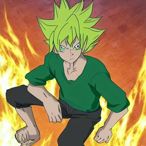 Image similar to Shaggy Rogers (as the legendary super sayian) in the style of slice of life anime/shonen anime trending on artstation deviantart Pinterest detailed realistic High Resolution HD 8k