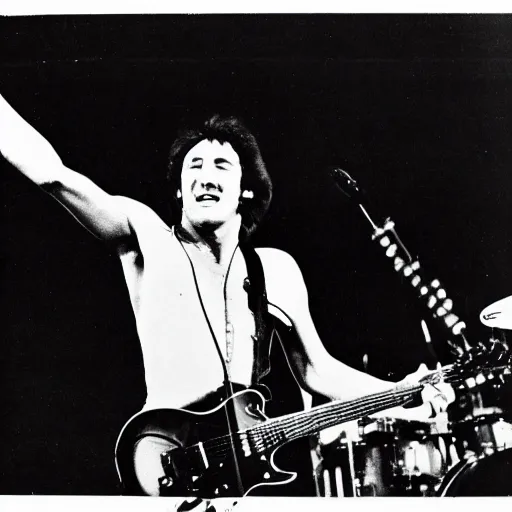 Image similar to 3 5 mm macro photograph of bruce springsteen performing on stage with the grateful dead in 1 9 7 7