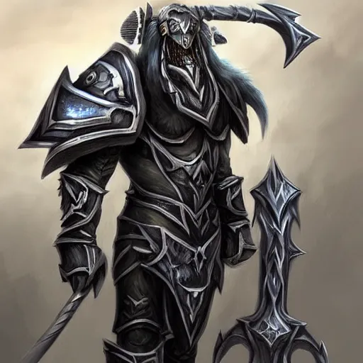 Image similar to fantasy concept art warcraft tauren death knight black armored axe