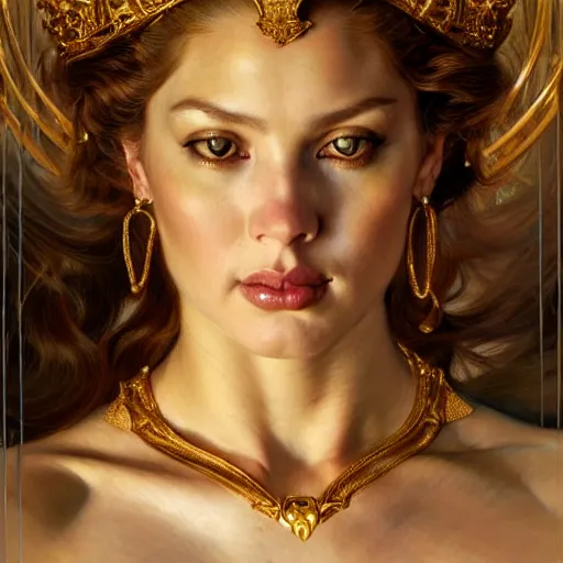 Prompt: highly detailed portrait of a majestic lioness queen in the form of a beautiful woman. d & d. art by donato giancola, eugene delacroix, ruan jia, alberto vargas. trending on artstation, intricate details, energetic composition, golden ratio, concept art, illustration, elegant art, global illuminaition