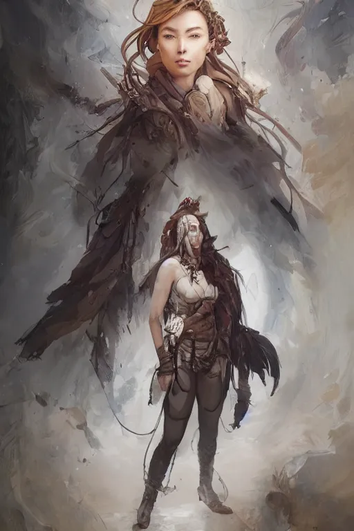 Image similar to A masterpiece portrait of a Incredibly beautiful queer Syberian post apocalyptic shaman girl . medium shot, intricate, elegant, highly detailed. trending on artstation, digital art, by Stanley Artgerm Lau, WLOP, Rossdraws, James Jean, Andrei Riabovitchev, Marc Simonetti, Yoshitaka Amano