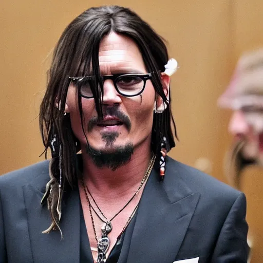 Image similar to full - body shot johnny depp screaming cheerfully in court as he wins defamation case, 4 k, photorealistic photography