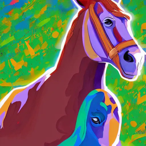 Image similar to digital art, bojack horseman riding a horse, art station