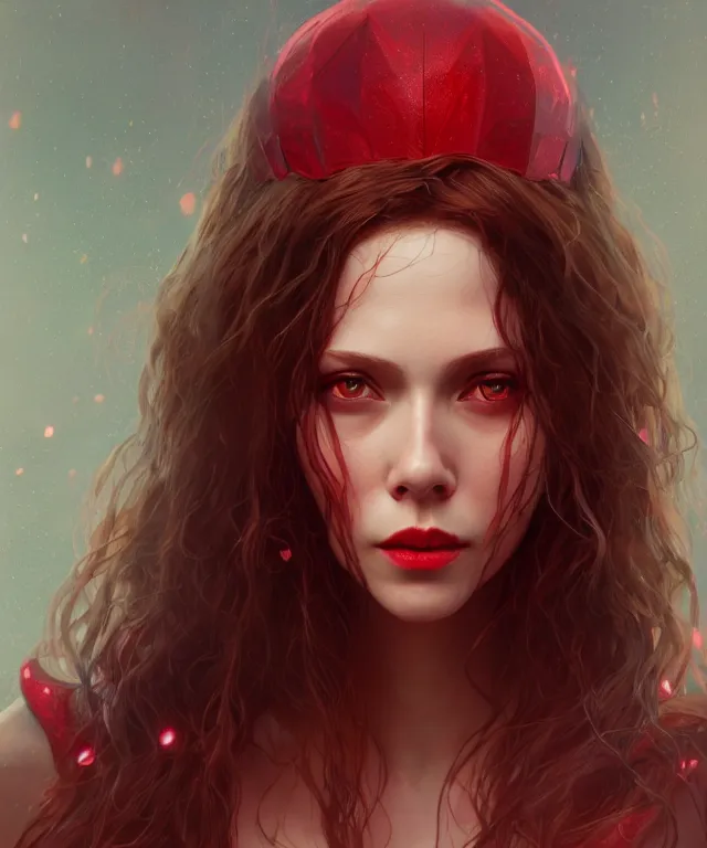 Image similar to Scarlet Witch, au naturel, portrait, full body, hyper detailed, digital art, trending in artstation, cinematic lighting, studio quality, smooth render, unreal engine 5 rendered, octane rendered, art style by klimt and nixeu and ian sprigger and wlop and krenz cushart