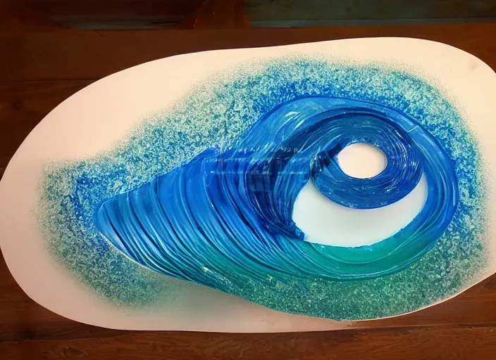 Image similar to an ocean wave transformed in resin and fossialized, colors, pale, highlights, artistic