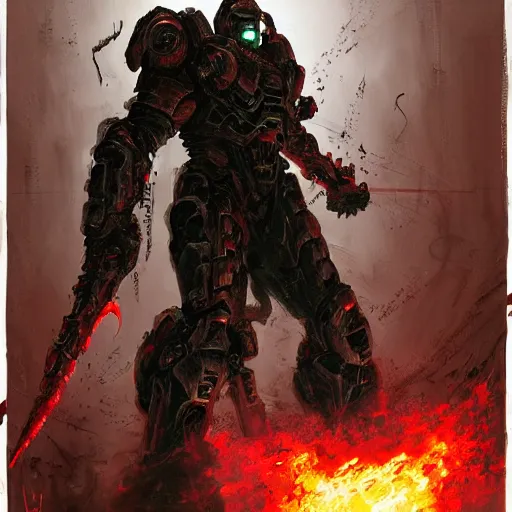 Image similar to doom slayer, painted by tsutomu nihei, painted by stanley lau