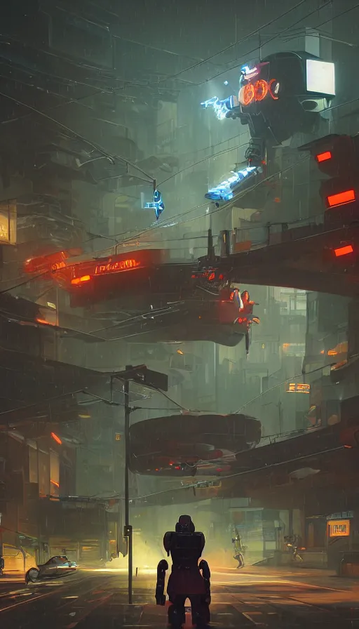 Image similar to a dieselpunk robot duels a cyberpunk robot, raining, sharp focus, james gilleard, cinematic, game art, extremely detailed digital painting