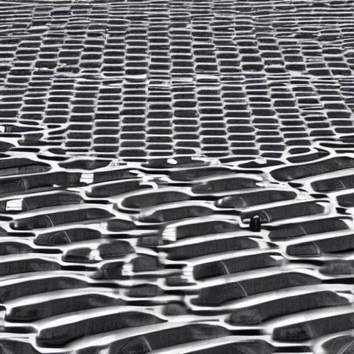 Image similar to Beatiful Fuzzy Photograph of an infinite infinite infinite parking lot, Long shot, full shot, wide shot, low angle,wide angle lens