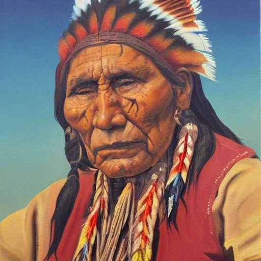 Prompt: a dying native american oil painting