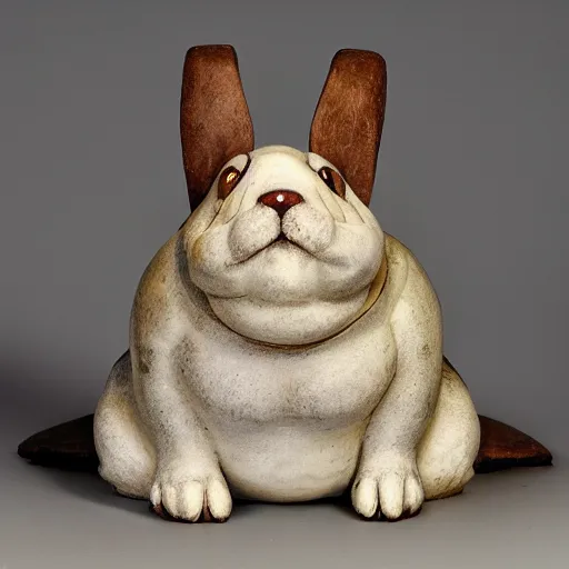 Prompt: A fat rabbit dog with huge white eyes, game object, side view