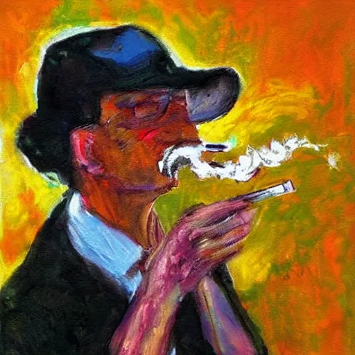 Image similar to smoker. smoke. happiness. art. impressionism