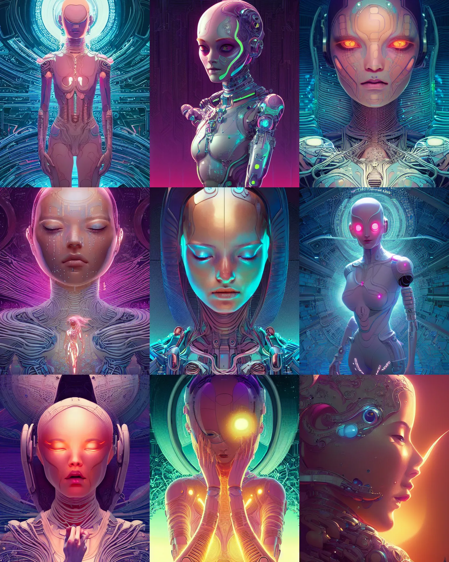 Prompt: the birth, ultra detailed, beautiful female android in tears, crying. scifi, fantasy, intricate detailed environment, global illumination, vector art, concept art, digital illustration. by moebius abnd james jean and artgerm and wlop and liam brazier and victo ngai and tristan eaton.