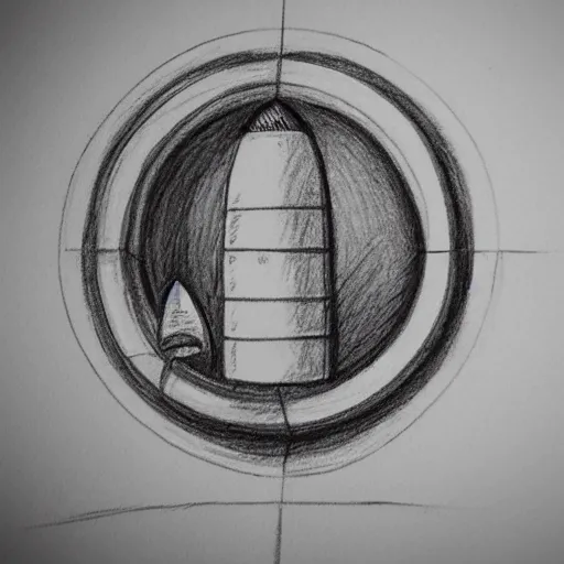 Image similar to pencil sketch of a rocket ship with a circular window