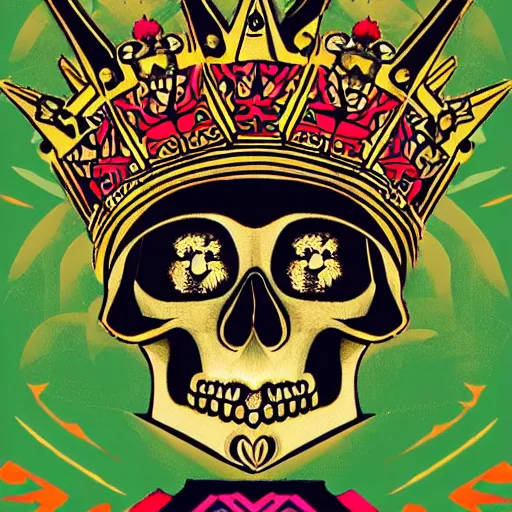 Image similar to aztec skull with a crown of hops, fractalpunk