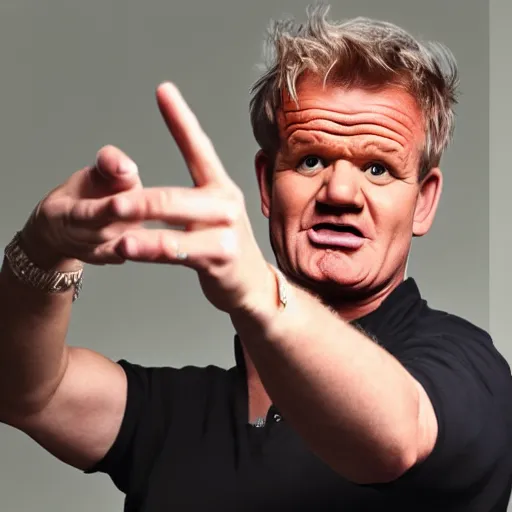 Image similar to gordon ramsey yelling and pointing at a baby