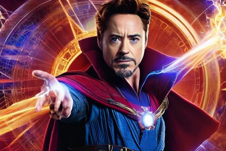 Image similar to film still of Robert Downey Jr as Doctor Strange in Avengers infinity War