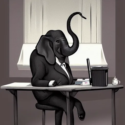 Image similar to an elephant as a secretary in 50's office, digital painting, artstation