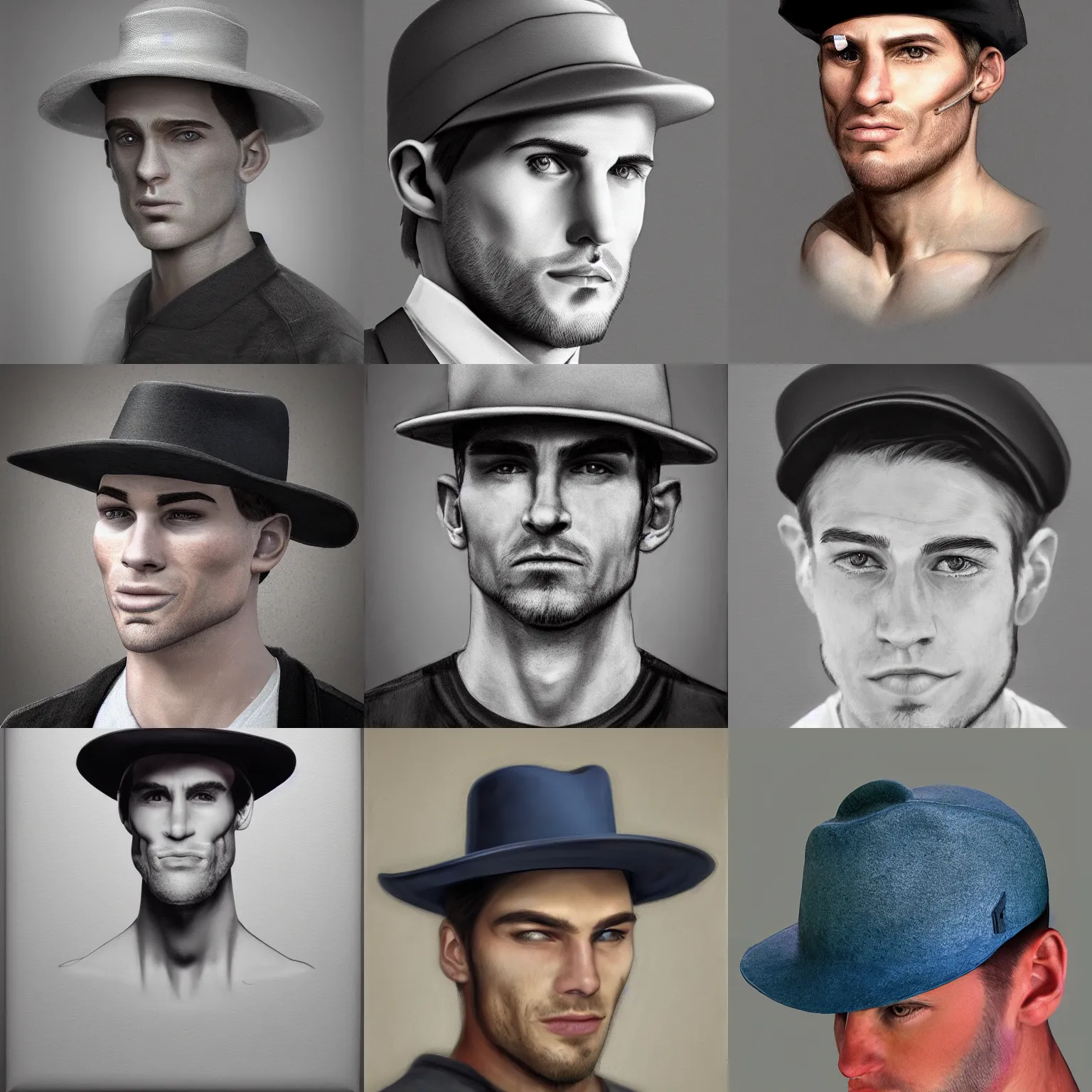 Prompt: hyperrealistic photorealistic portrait young ethan hawk strong jawline hat smirk