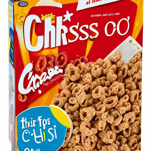 Prompt: cereal box for a cereal called christ - o's, jesus, crosses, cereal, product photograph