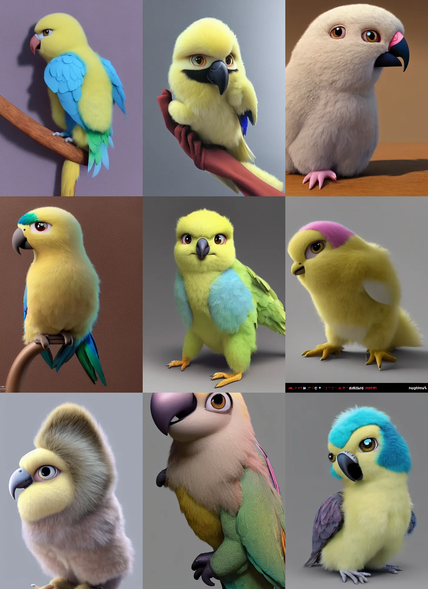 Prompt: high quality 3 d render hyperrealist very cute muted color fluffy! parrot, highly detailed, vray smooth, in the style of detective pikachu, hannah yata charlie immer, soft indoor light, low angle, uhd 8 k, sharp focus