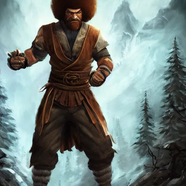 Prompt: bob ross as a main character in mortal kombat, concept, artstation, trending on deviantart, 4 k, very very detailed, realistic face,