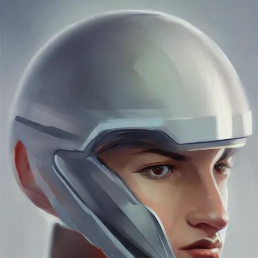 Image similar to concept art of scifi scientist with helmet by jama jurabaev, brush stroke, trending on artstation, upper half portrait, symmetry, headpiecehigh quality, extremely detailed