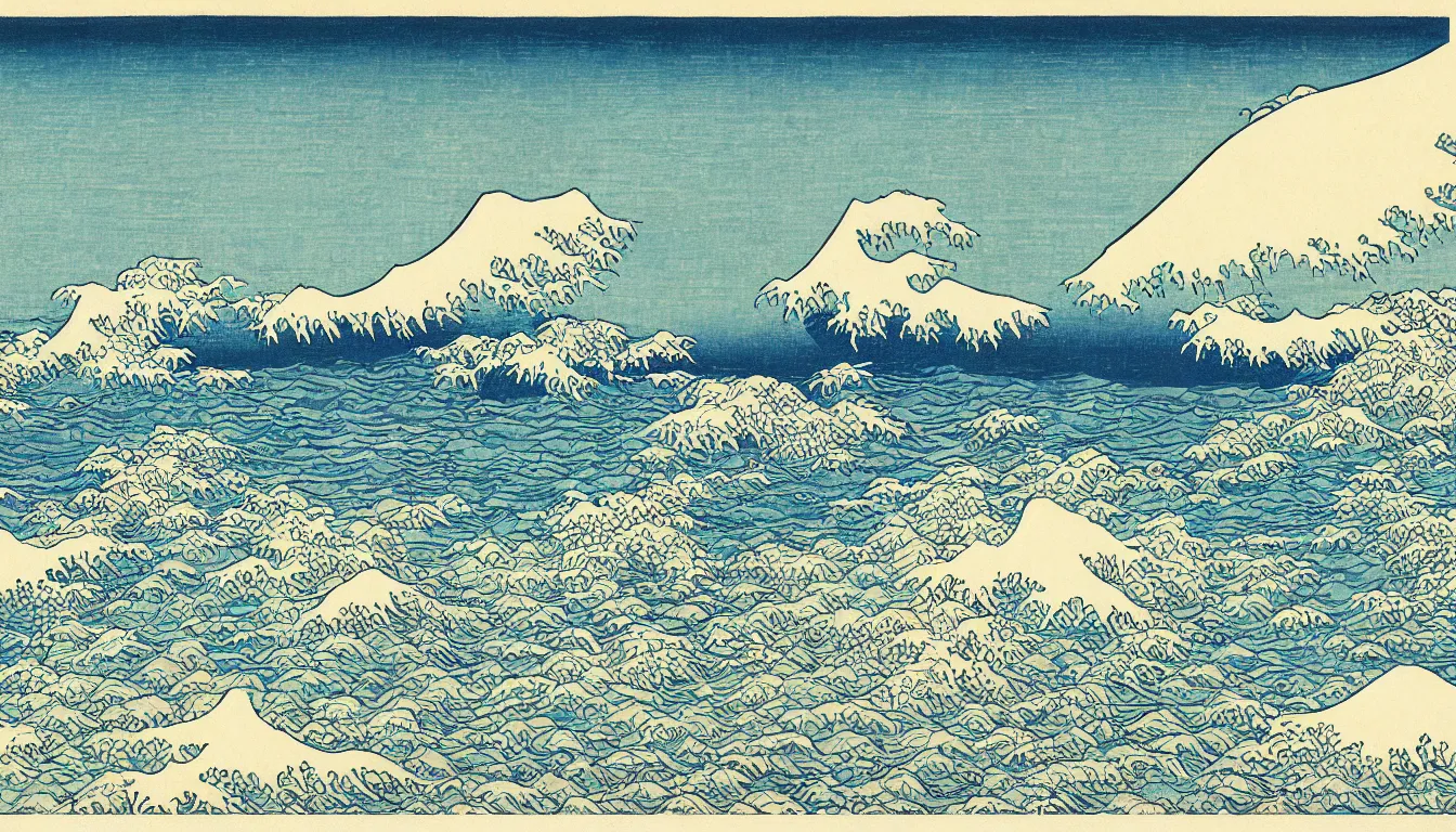 Prompt: oregon beach by hokusai