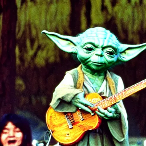 Image similar to yoda performing at woodstock