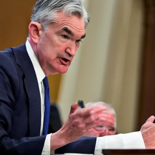 Prompt: jerome powell debating jerome powell in front of congress