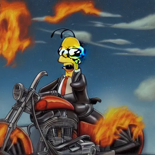 Prompt: Homer Simpson as Ghost Rider, 4k painting