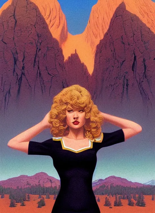 Prompt: portrait of talyor swift cheerleader, twin peaks poster art, from scene from twin peaks, by michael whelan, maxfield parrish, artgerm, retro, nostalgic, old fashioned