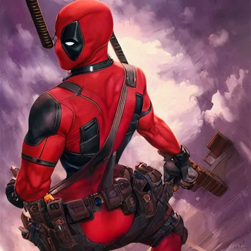 Image similar to Deadpool on cat back, digital painting, artstation, concept art, smooth, sharp focus, illustration, art by artgerm and donato giancola and Joseph Christian Leyendecker, Ross Tran, WLOP