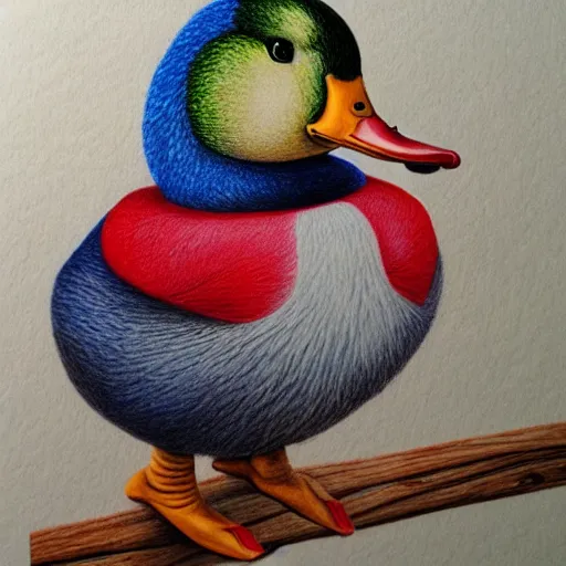 Image similar to Colored pencil art on paper, Circus Duck , highly detailed, artstation, MasterPiece, Award-Winning, Caran d'Ache Luminance