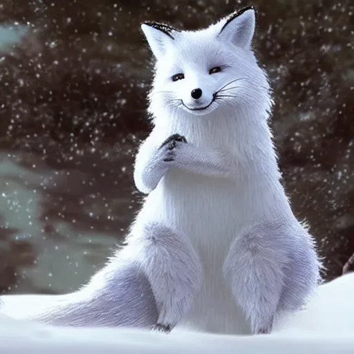 Prompt: hyper realistic snowfox in a fantasy movie casting a healing spell