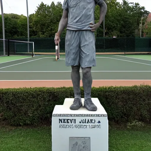 Prompt: a statue of a sad novak dijokovic on the tennis court