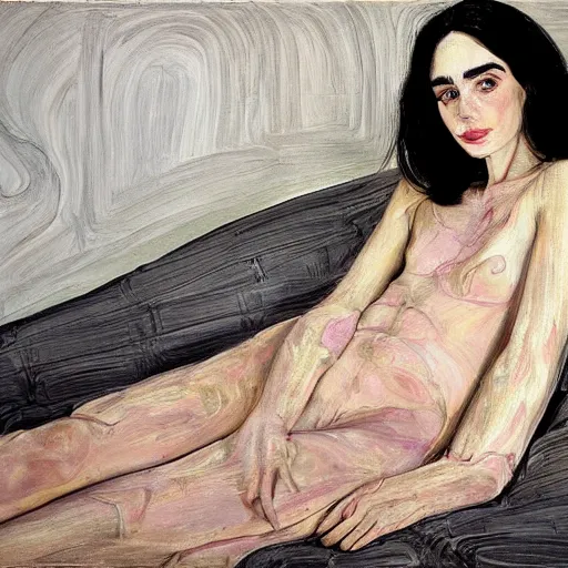 Image similar to of lilly collins painted by lucien freud