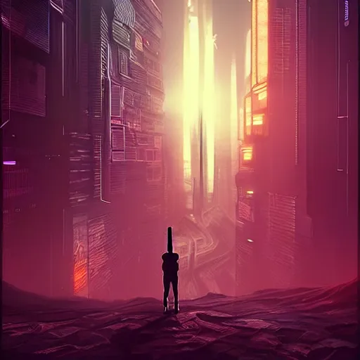 Image similar to “ man on the moon, cyberpunk art by vincent lefevre, behance contest winner, altermodern, cityscape, synthwave, matte painting ”