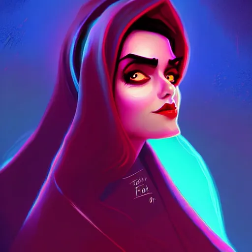 Prompt: curled perspective digital art of a dark hair woman wearing arab scarf by anton fadeev from nightmare before christmas