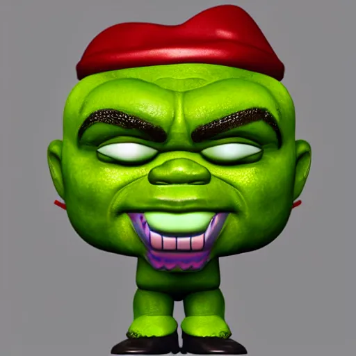Prompt: 3D render vinyl Funko Pop Shrek figures with clown makeup, realism, 8K, RTX