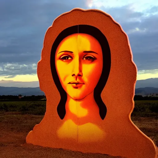 Prompt: sunset clouds in shape of a giant virgin mary face