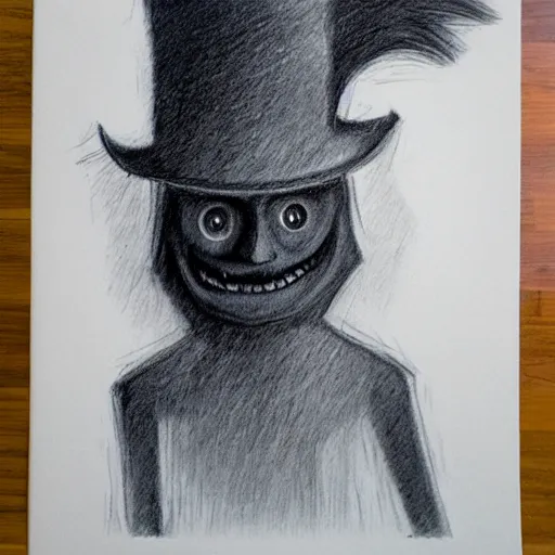 Image similar to horrifying charcoal drawing of the babadook