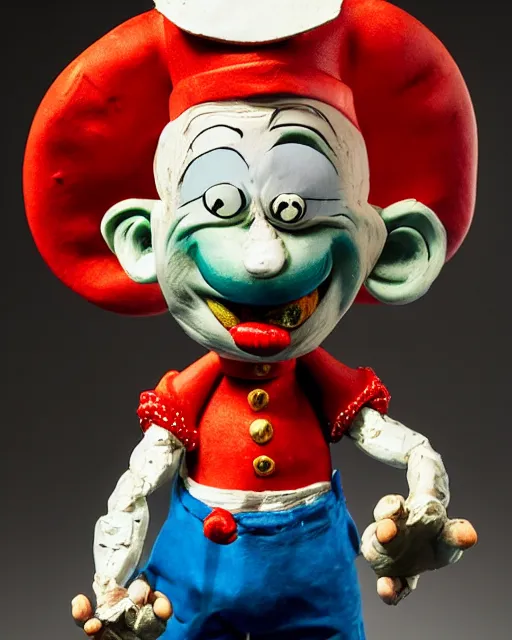 Image similar to an papier mache popeye by tim burton, realistic, very detailed, complex, intricate, studio lighting, bokeh, sigma 5 0 mm f 1. 4