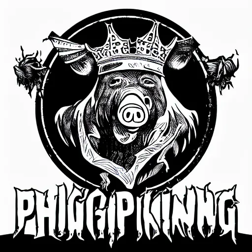 Prompt: pig king, death metal logo, fine details, illustration