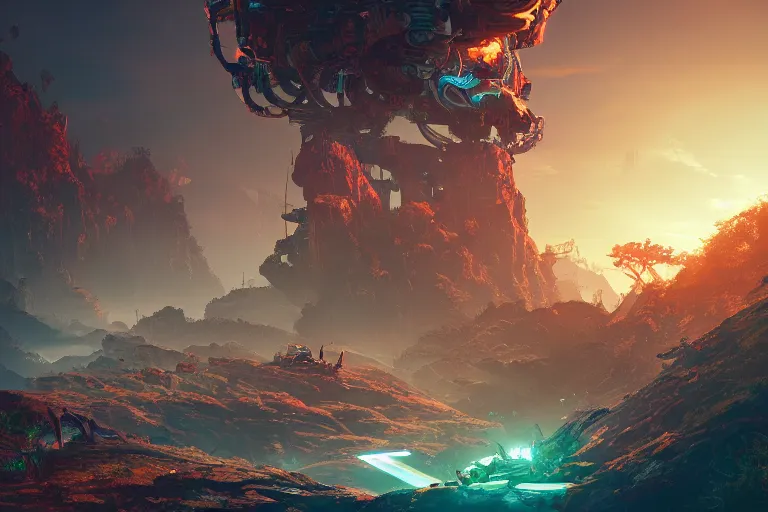 Image similar to slitherfang machine mecanical creature robot of horizon forbidden west horizon zero dawn radiating a glowing aura global illumination ray tracing hdr fanart arstation by ian pesty and alena aenami artworks in 4 k