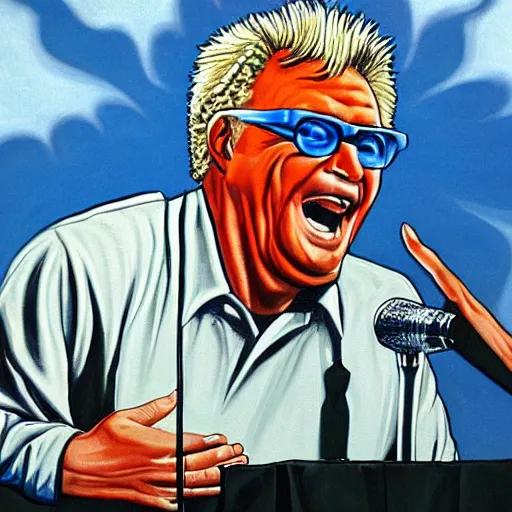 Image similar to painting of harry caray singing in press box